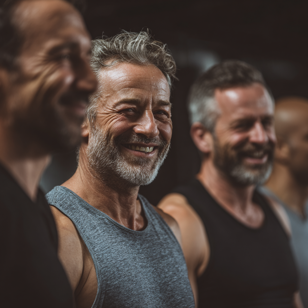 Confident elderly European man smiling with arms crossed, wearing business casual attire