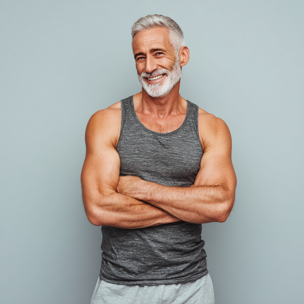 Well-dressed elderly European man with excellent posture, smiling confidently in elegant business attire